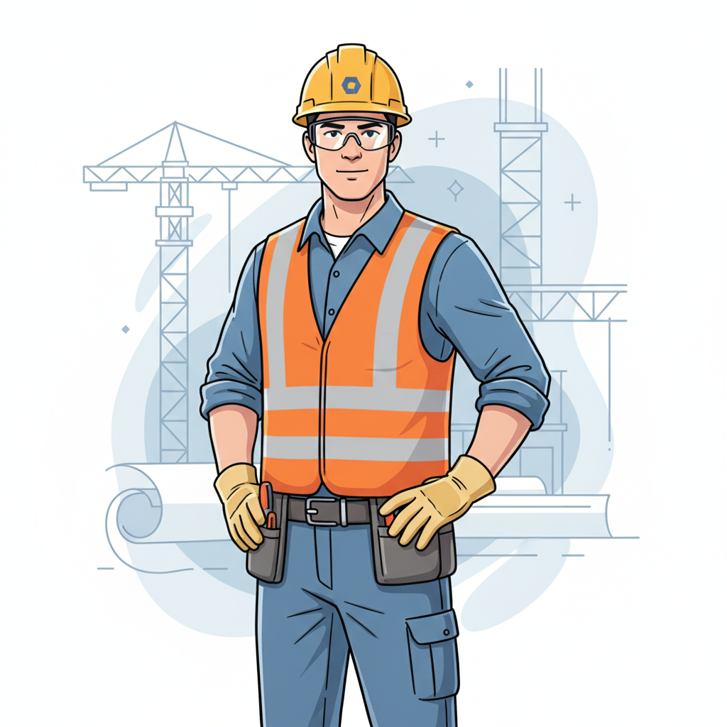 Profissional da construção civil com EPI para segurança no trabalho.